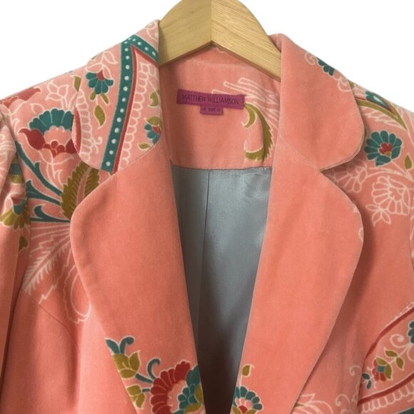 Rare Matthew Williamson Pink Velvet Floral Paisley Blazer Jacket 8 Vintage Y2K - Picture 5 of 12